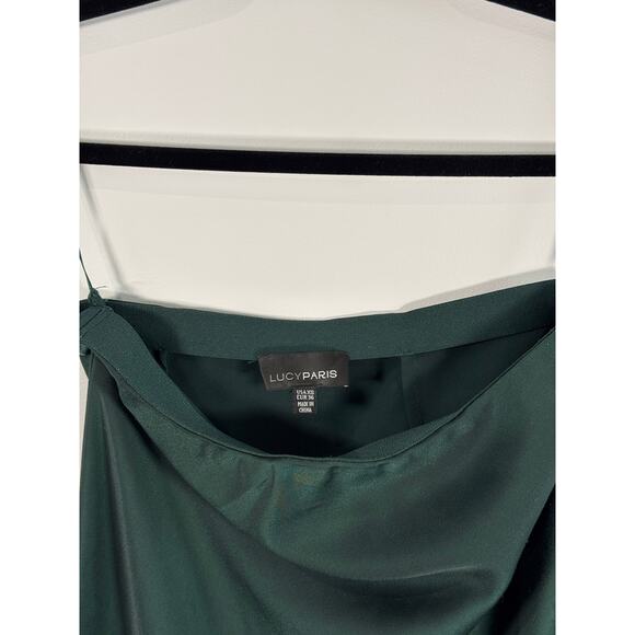 Lucy Paris Emerald Green Satin Midi Skirt Size XS – Sleek Silky Bias Cut Skirt - Picture 3 of 5